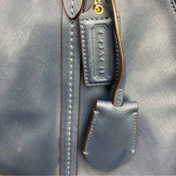 Coach Peyton Teal Navy Leather Bag Style No: F 25671 W/Removable Crossbody Strap - Picture 4 of 9